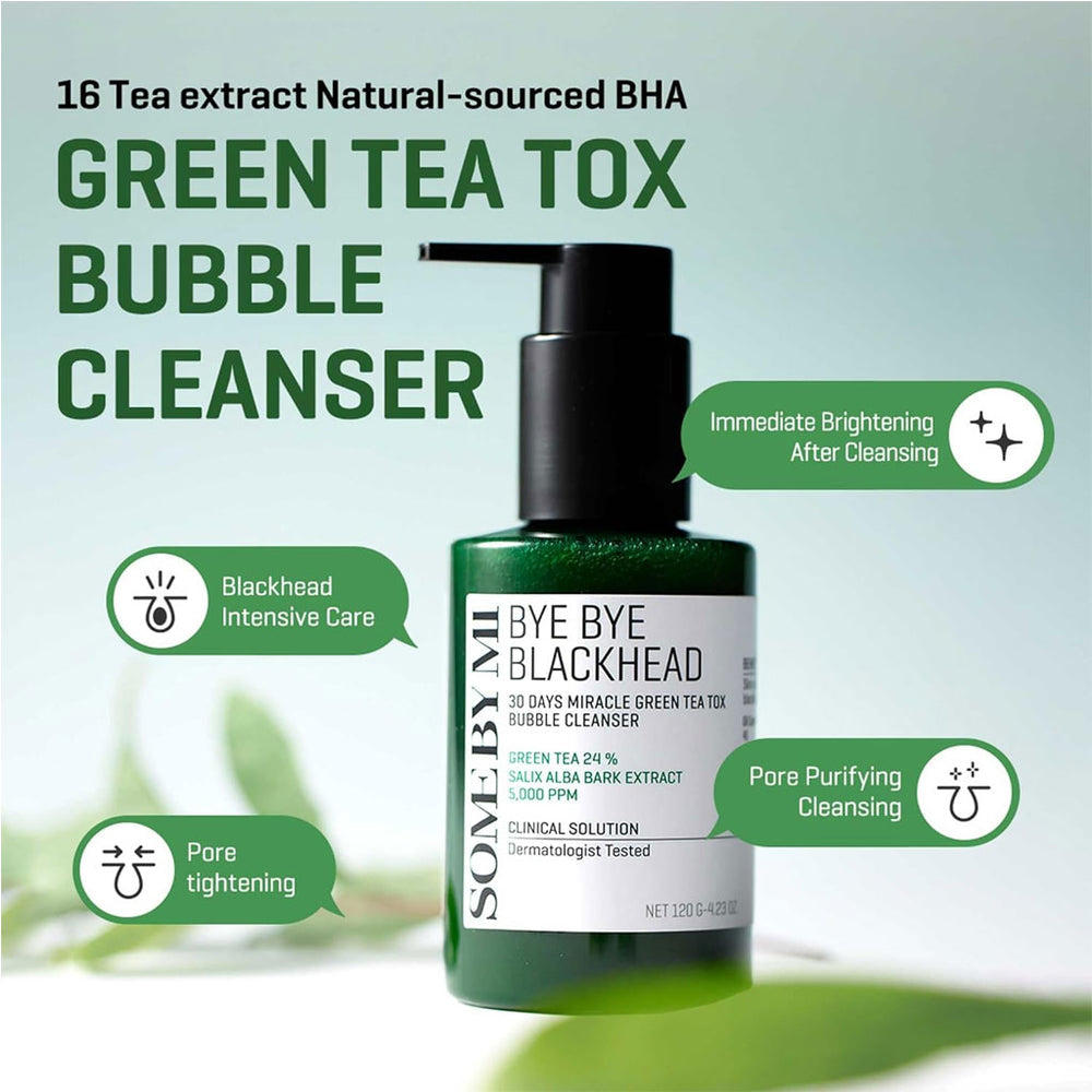 SOME BY MI BYE BYE BLACKHEAD 30 days miracle green tea tox bubble cleanser 4.23 oz.