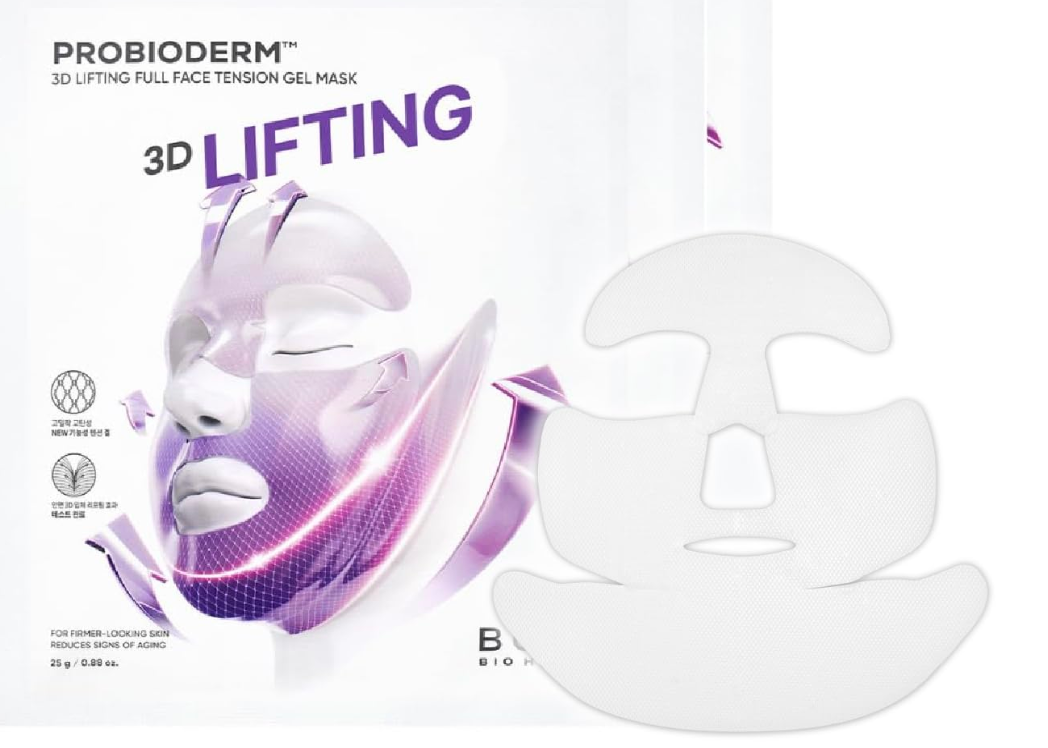Probioderm™ 3D Lifting Full Face Tension Gel Mask Firming & Tightening for Lifted, Sculpted Skin | 20-Peptide Complex & PDRN for Face Contouring & Jawline Definition